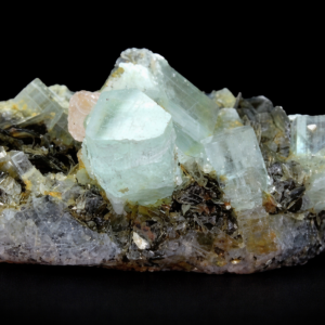 Undamaged Terminated Aquamarine Crystal Cluster with Pinkish Fluorite – 357g