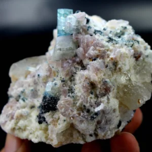 Paraiba-Color Tourmaline with Fluoroapatite & Lepidolite – 269g