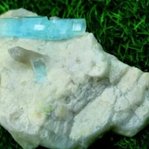 Natural Double Terminated Aquamarine Crystals with Smoky Quartz on Feldspar – 553g