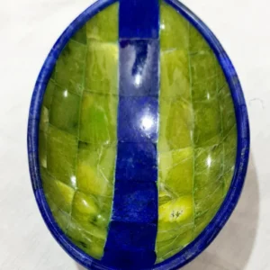 360 gram Handmade Royal Blue Lapis Lazuli with Jade Bowl from Afghanistan - 160*100*70 mm