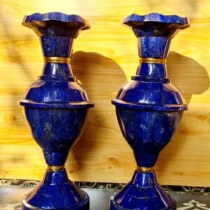 13.3 Inch Tall XXL Handcrafted High Quality Lapis Lazuli Pair Flower Vases from Afghanistan-340x140 mm 3920gm