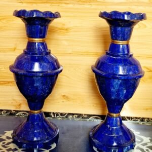 15.7 Inch XXL Handcrafted High Quality Lapis Lazuli Pair Flower Vases from Afghanistan-400x170 mm, 5950 gm
